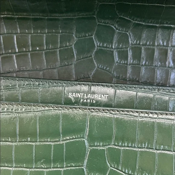 Yves Saint Laurent Dark Green Croc-Embossed Crossbody Bag - Picture 6 of 13